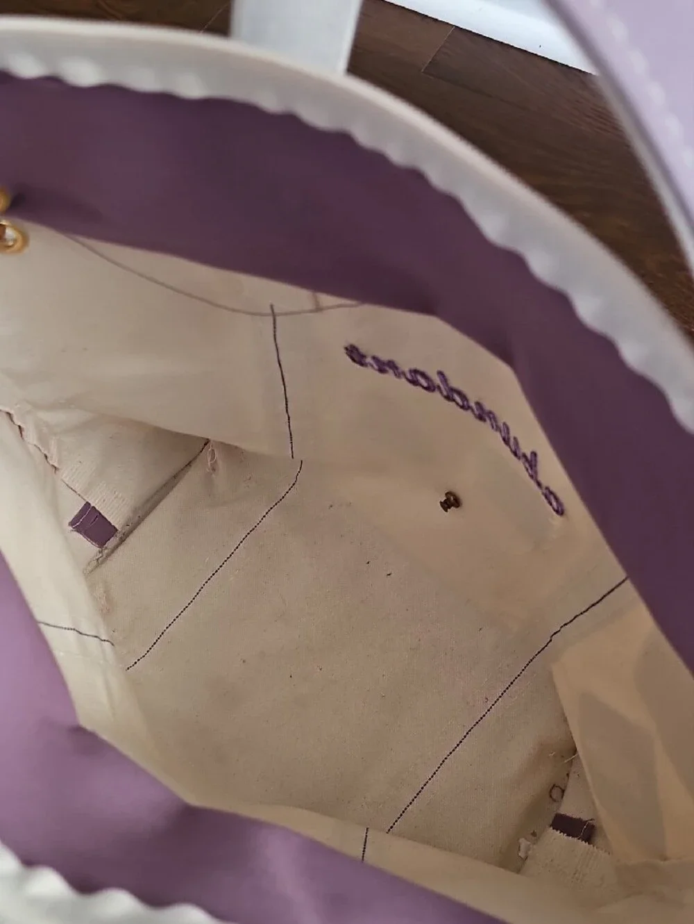 LL BEAN Canvas Tote Bag in Cream and Lavender